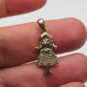 18k Gold Sterling Silver Diamond Girl Pendant